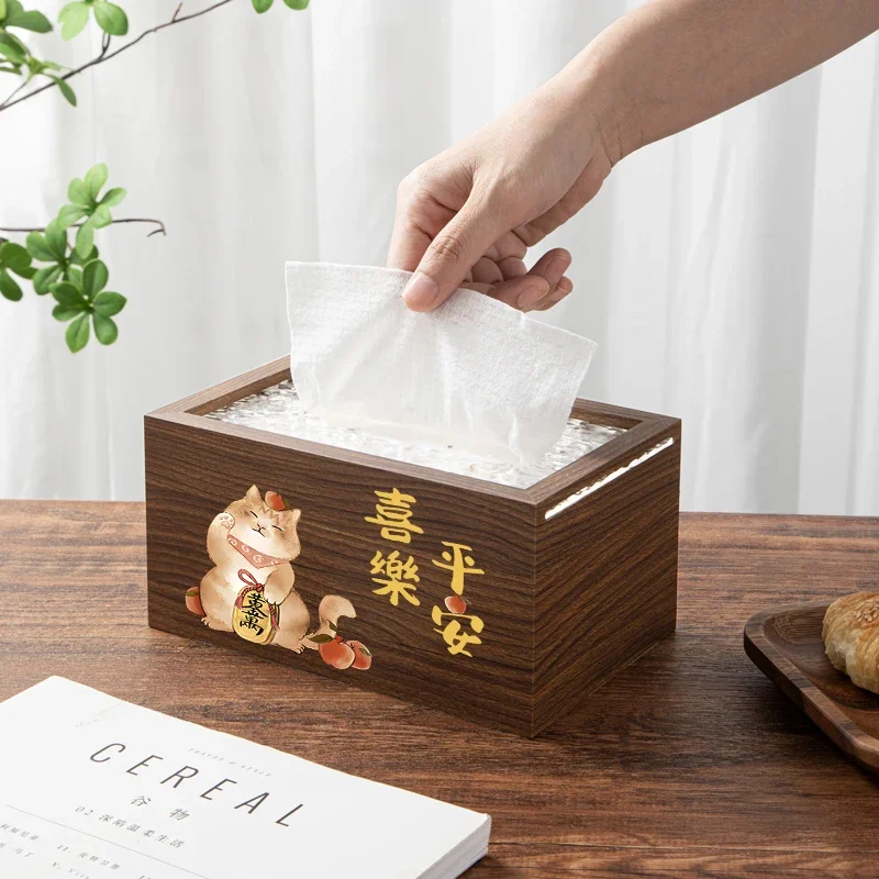 Light Luxury Black Walnut Tissue Box Acrylic Box, Hotel Restaurant Desktop Napkin Holder High-end Solid Wood Car Tissue Holder