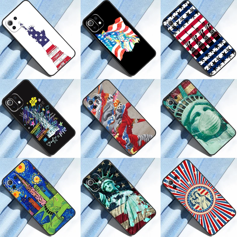 America USA Flag Statue of Liberty Case For POCO F5 Pro F3 F4 X4 GT M5s M4 X3 X5 Pro Cover For Xiaomi 11T 12T Pro 12 X 13 Lite