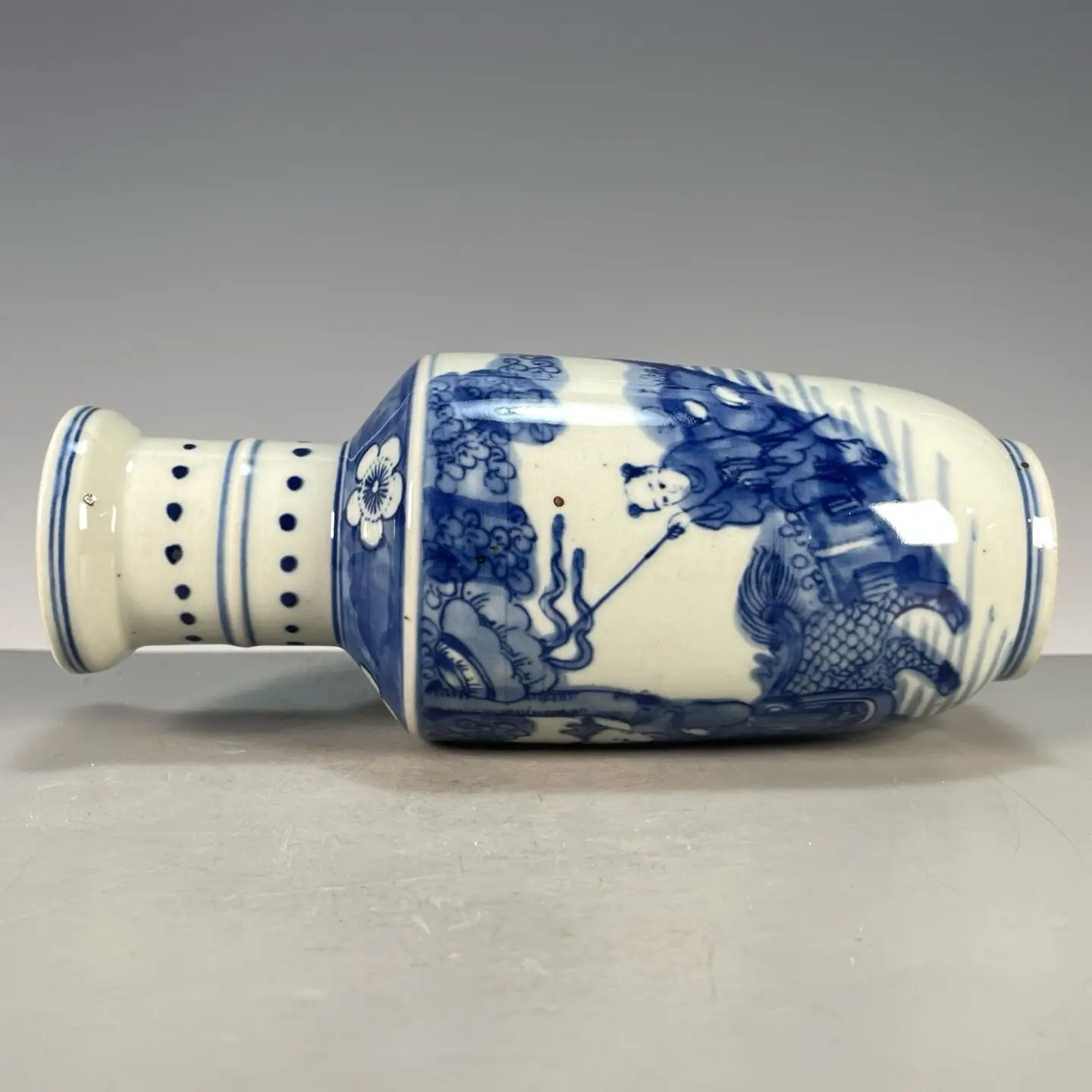 Blue and White Porcelain Rouleau Vase Hand Painted Qilin Delivering Sons Pattern Vintage Ceramic Collectible Decor Craft Gift