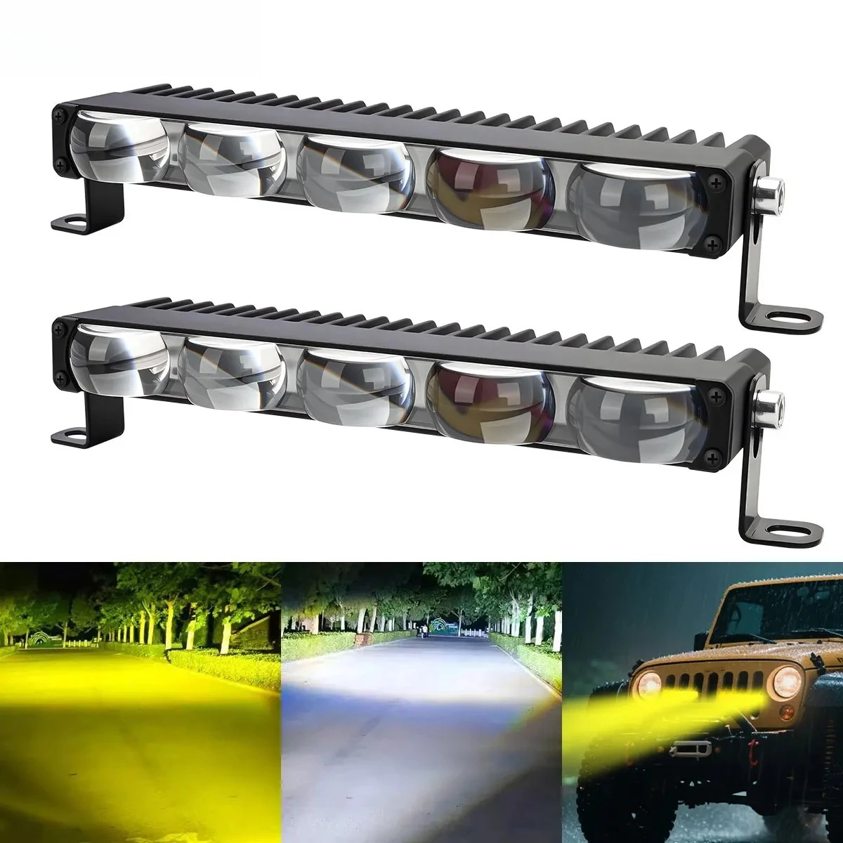 

5 LED Ultra Thin Lens Spotlight Dual Color White Yellow Car Grille Light Motorcycle Bar Lamp Waterproof Driving Moto Accesorios