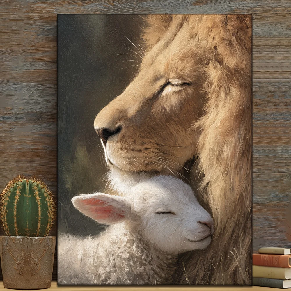 2D Flat, 2D Flat, 2D Flat 1pc, Including a Frame, Measuring 30.48X40.64 cm [2D Flat] Featuring a Lion And Lamb Design. This I