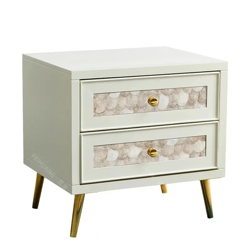 comodino di lusso, armadietto comodino conchiglia per camera da letto, piccolo appartamento moderno e semplice per soggiorno, piccolo armadietto laterale bianco