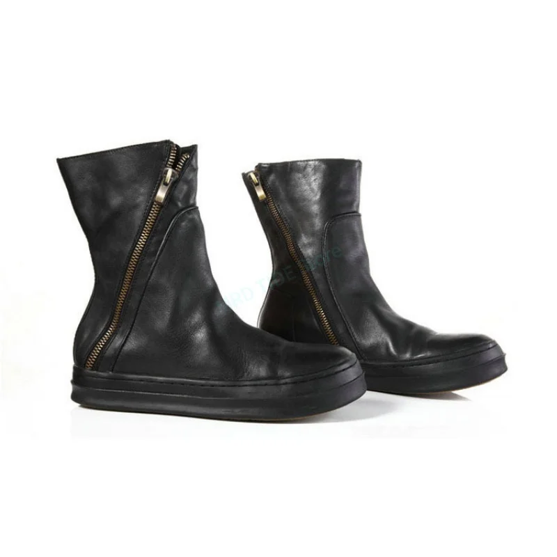 Brand Men Casual Shoes Genuine Leather Basic Zip High Top Man's Ankle Shoes Gothic Vintage Luxury Designers Fleece Wool Boots