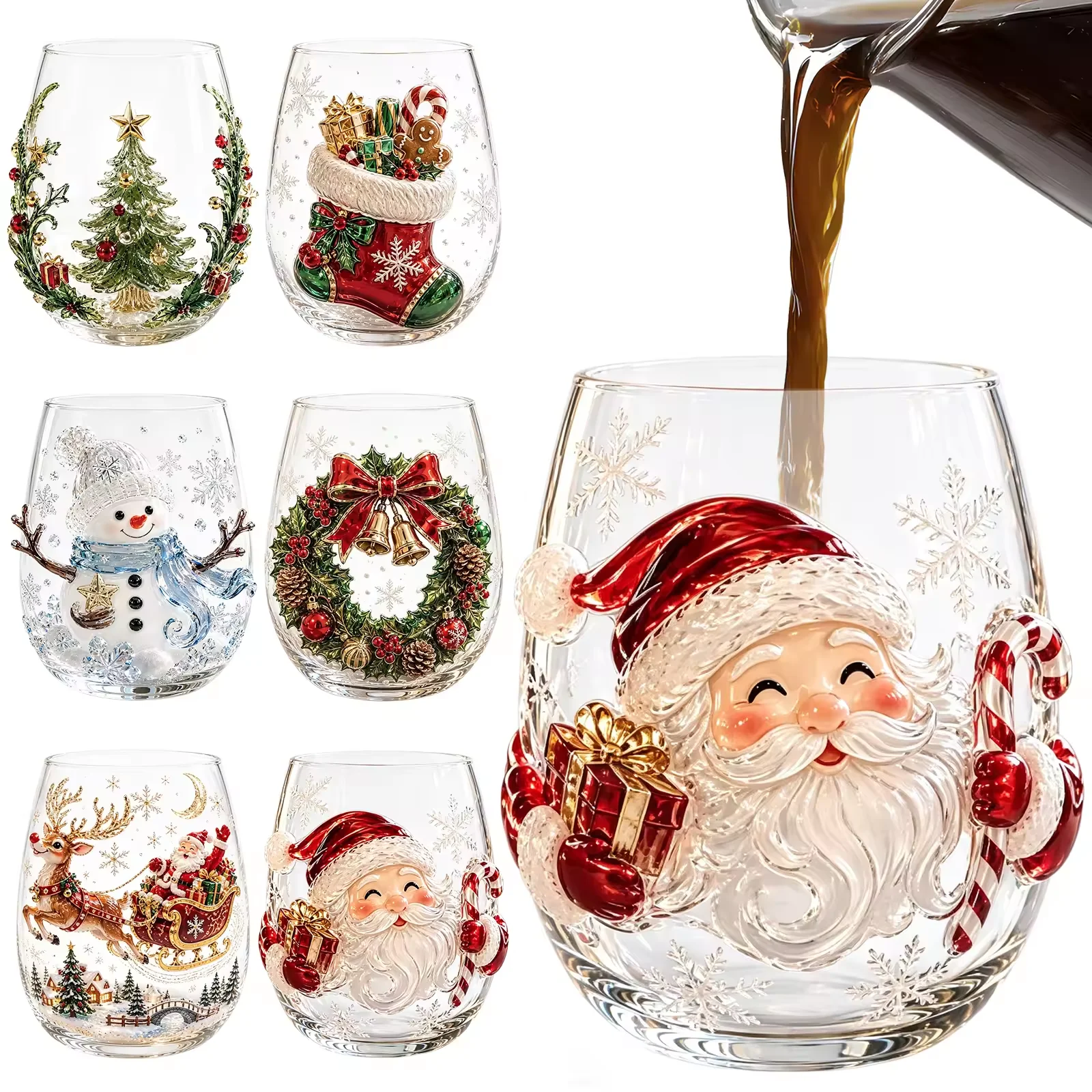 3D Christmas Glass Art Cup San - Wine Beer Coffee Drink ulasan dan harga