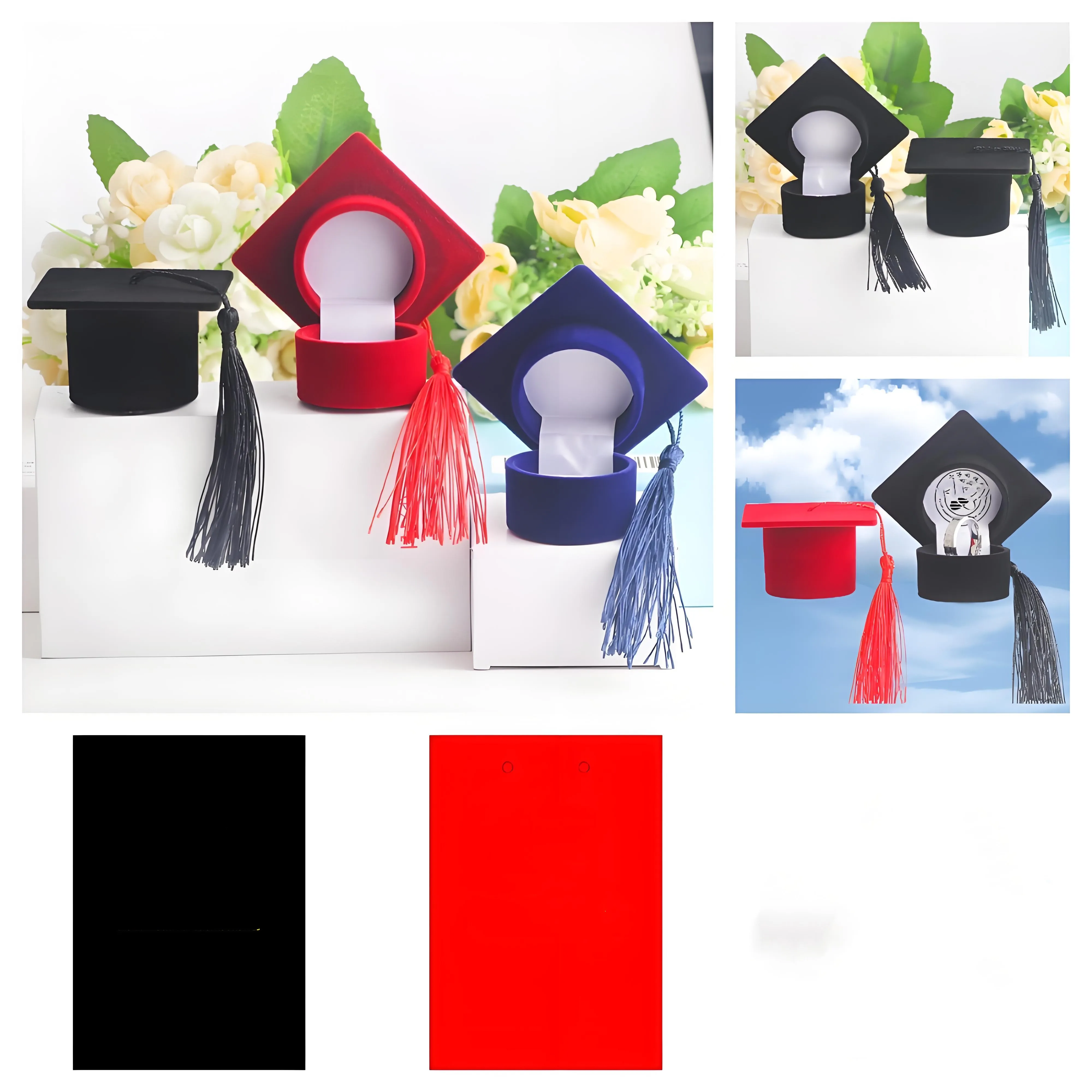 

Velvet Ring Box Graduation Bachelor Cap Jewelry Packging Box Wedding Engagement Earring Box Graduation Gift Jewelry Organizer