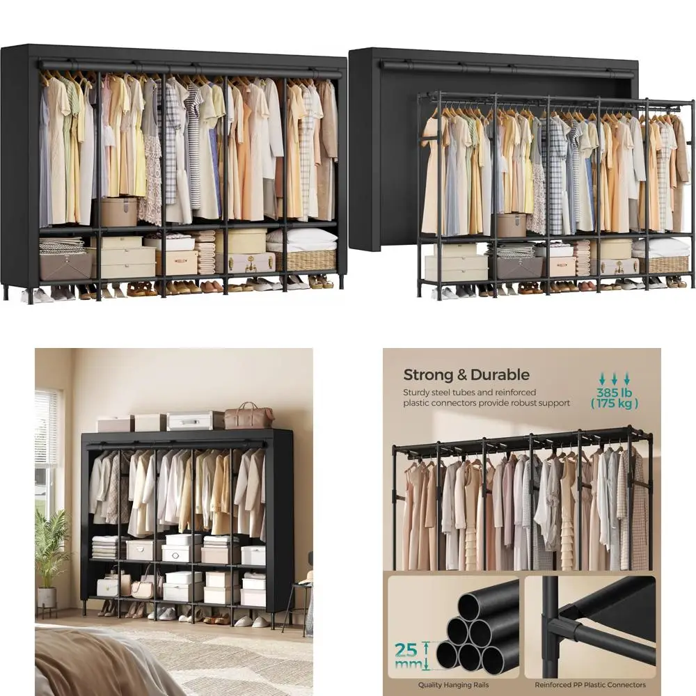 

large capacity 83.5 inch portable wardrobe closet with thick steel clothing rack and organizer