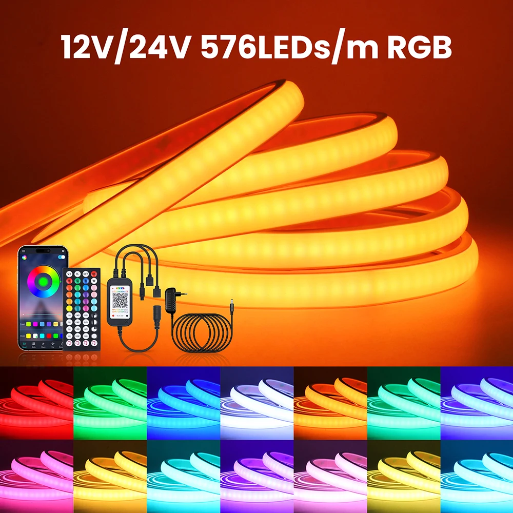 Smart RGB COB Neon Flexible LED Strip Light Neon IP68 Waterproof 576LEDs/m Wifi Bluetooth Remote Control Music Sync 12V 24V Kit