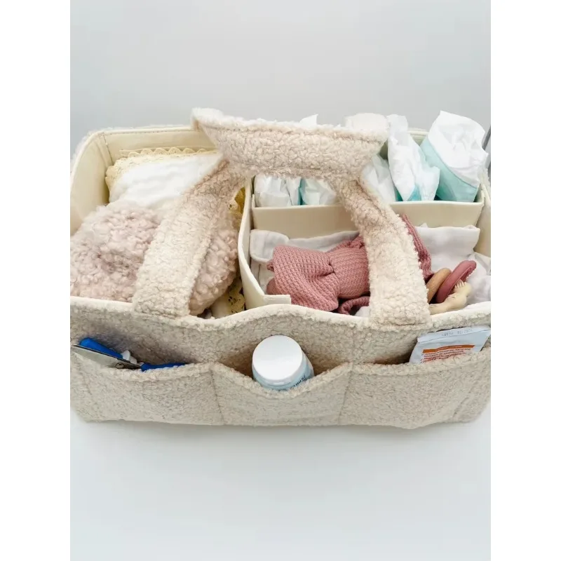 Factory wholesale high quality personalized diaper basket baby gift teddy fleece material baby bag suitable for new mothers