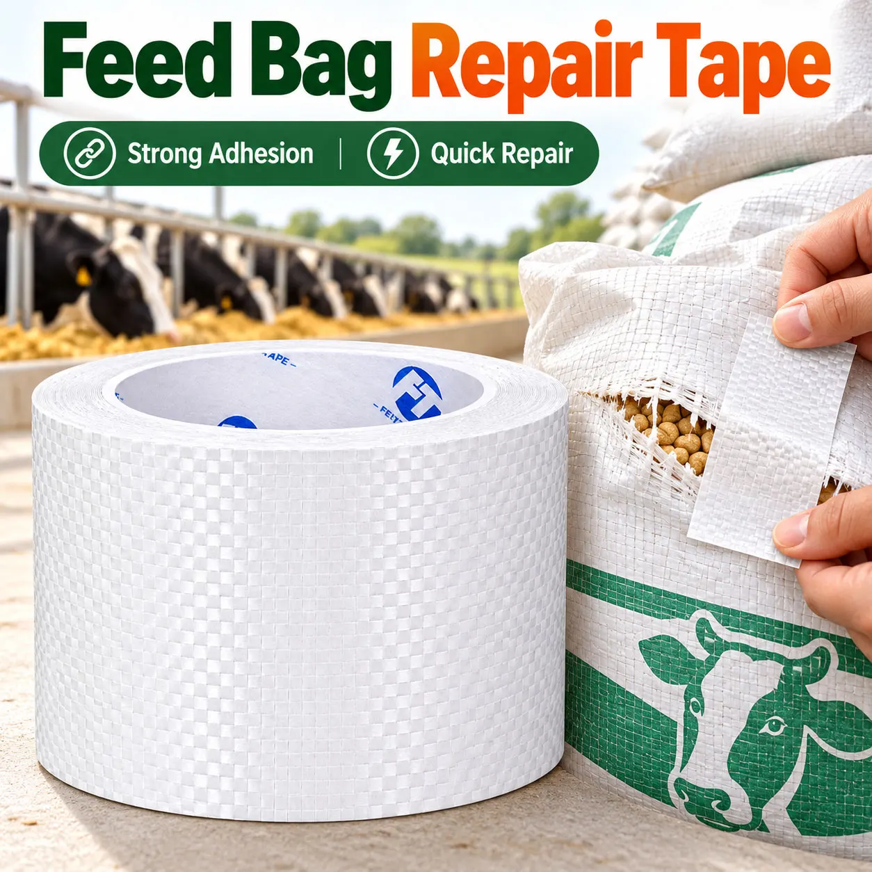 Woven Feed Bag Repair Tape Heavy Duty Waterproof Tear Resistant Self Adhesive Tape for Farm Fertilizer Woven Sacks Quick Patch