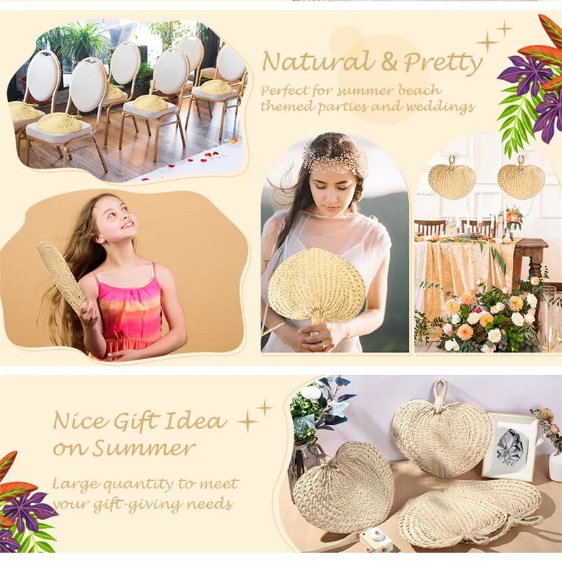 6~60PCS Wedding Fans Natural Raffia Fans Wedding Favors for Guest Palm Leaf Hand Fans for Wedding Havana Party Decor - view 5