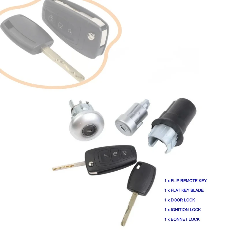 1Set Door Ignition Barrel 2 Keys For Ford Transit Custom Mk8 Lock Kits Front Column Rear Car Lock Cylinder Accessories