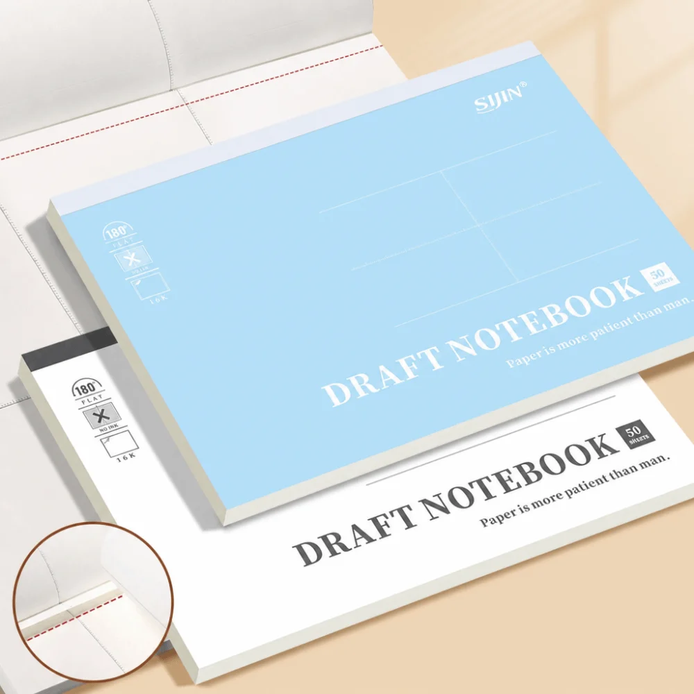 50 Sheets Flip-Up Draft Notebook 16K with Tearable Pages Math Scratch Paper Partition/Blank Design Draft Pad School Office