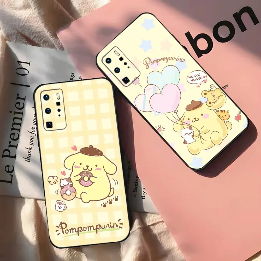 Милый мультяшный чехол для телефона P-Pompompurin для Samsung Galaxy A13,21s,22,31,32,52,53,71,80,91, черный мягкий чехол