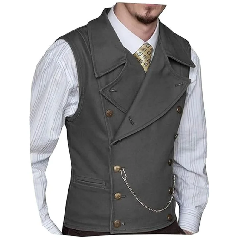 Zweireihige Hochzeitsweste für Herren – klassische Wildlederweste mit weitem Revers für Bräutigam, Trauzeuge, Business und Freizeit (benutzerdefinierte Größen).