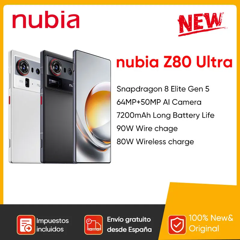 ZTE nubia Z80 Ultra 5G Smartphon Version mondiale Snapdragon 8 Elite Gen 5 7200mAh 6.85 ''144Hz écran Oled 90W charge rapide