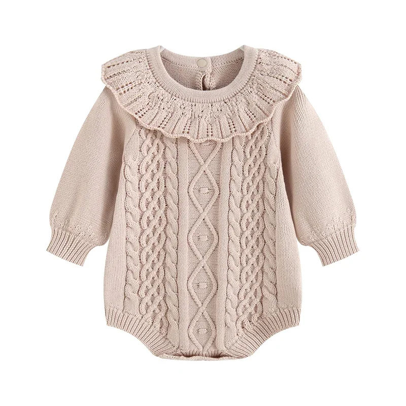 ربيع جديد 2026 0-24 متر طفل رضيع فتاة محبوك رومبير بأكمام طويلة بلون الكورية نمط تسلق دعوى طفل محبوك الملابس