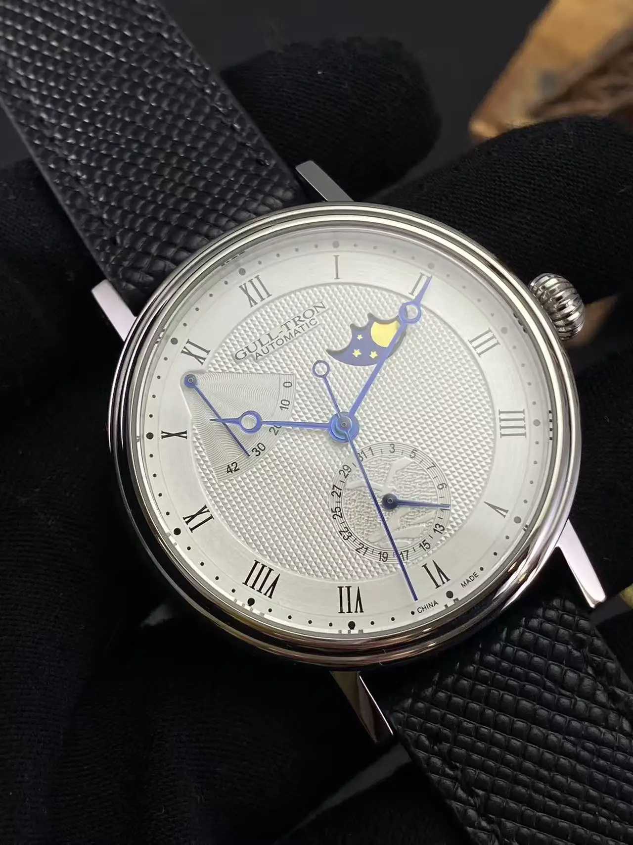 Moon phase automatic mechanical men's watch multifunctional retro seagull ST2153 movement retro coin pattern case