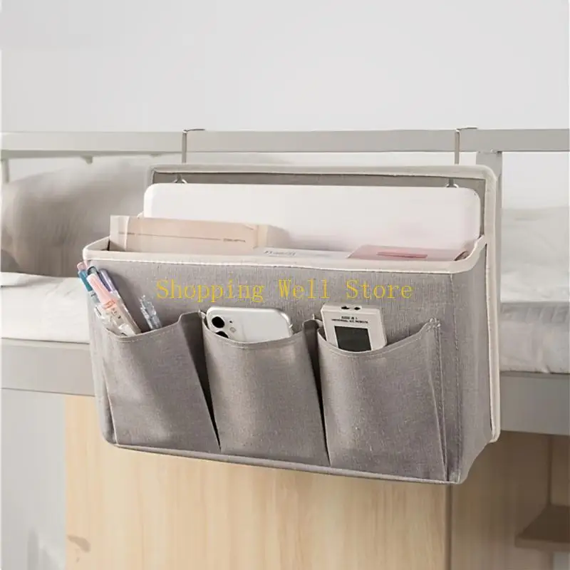 KX4B Fabric Bed Storage Bag Hanging Pocket Holder With Reinforced Large Main Section and 3 Front Pouches for