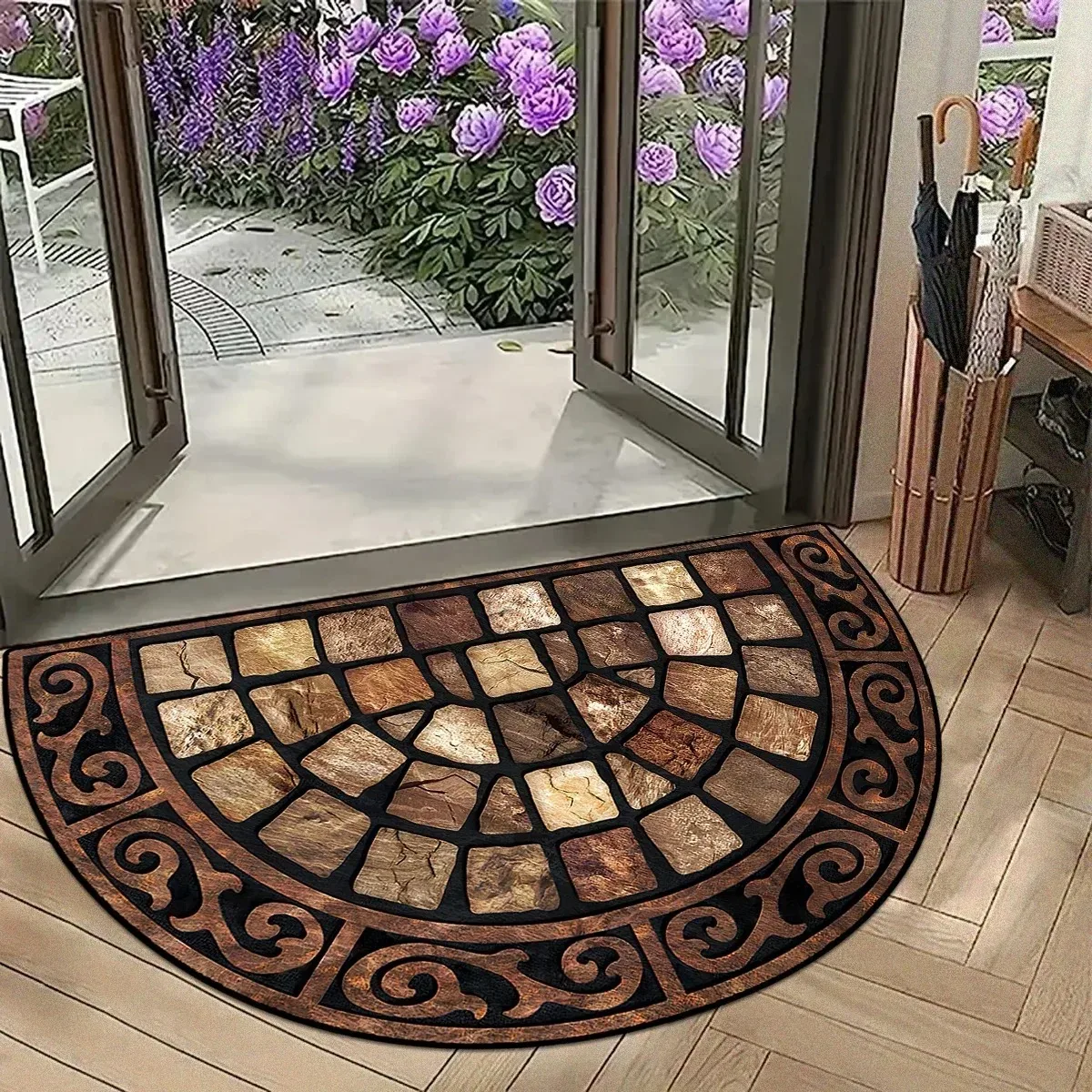 Vintage Mosaic Half Round Doormat American Country Style Non Slip Dirt Resistant Rug for Home Entryway Porch Yard Mat  Door Mat