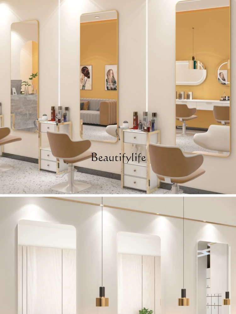 Punch-Free Wall-Mounted for Hair Salon Full-Length Mirror HD Hairdressing Floor Mirror