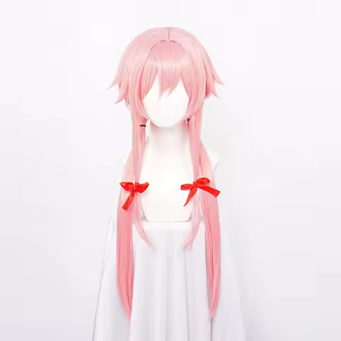 ccutoo Synthetic Gasai Yuno Wig Long Pink Hair Wig Anime Future Diary Cos Hair Cosplay Wig + red ribbon+ wig cap