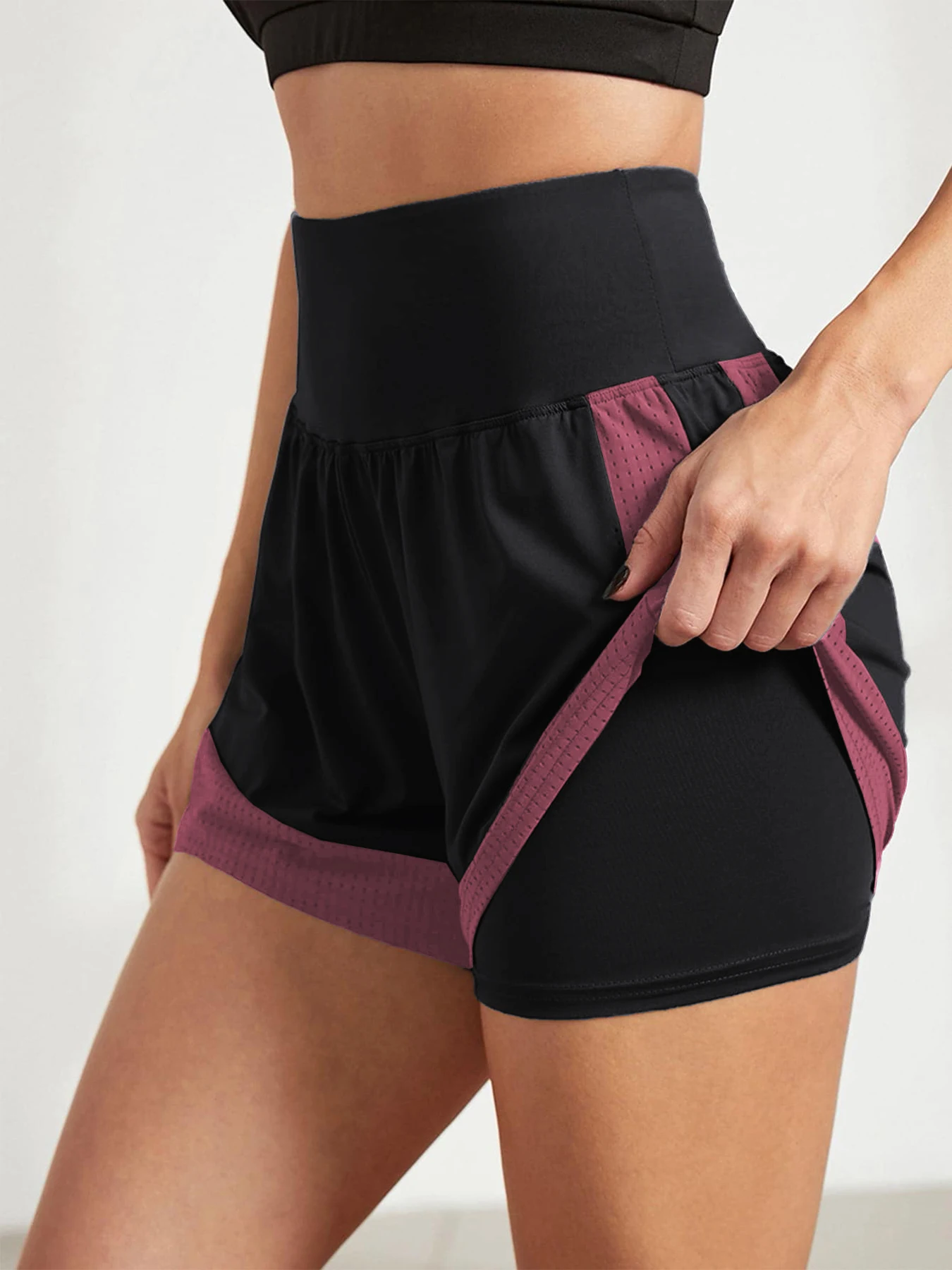 Lockere Sportshorts für Damen zum Laufen, Anti-Expositionsschutz, schnell trocknend, Oberbekleidung, gefälschte zweiteilige Yoga-Hotpants – Detail 16