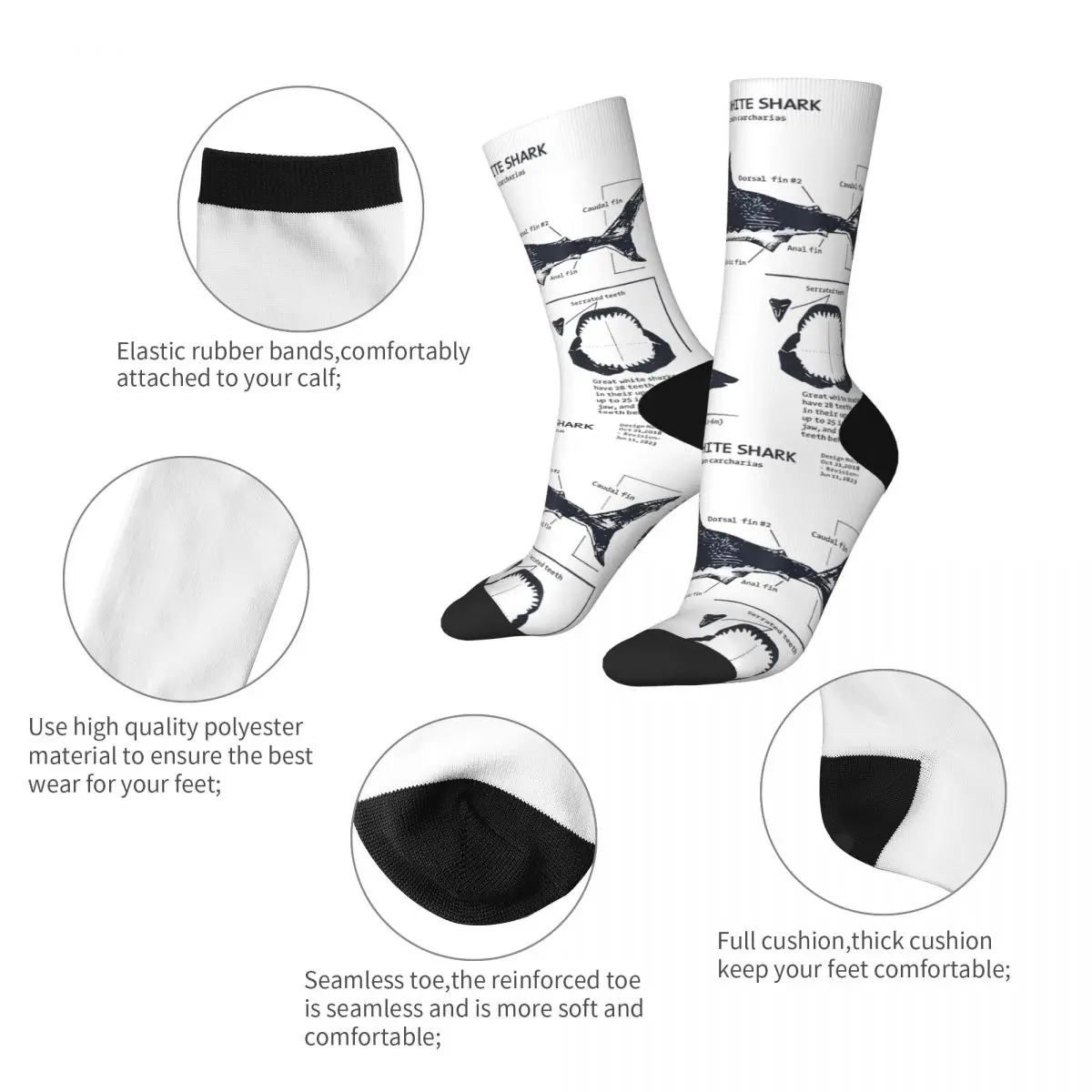 Winter Warm Casual Unisex Great White Shark Anatomy Marine Biologist Socks Sweat Absorbing Soccer Socks