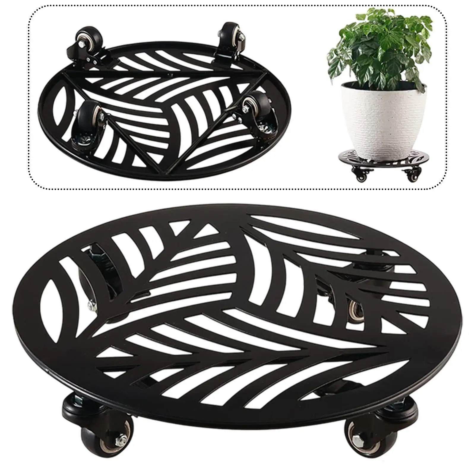 Metal Plant Caddy with Wheels Iron Heavy Duty Round Flower Pot Mover Indoor Outdoor Wheeled Plant Tray Rolling Plant Stand