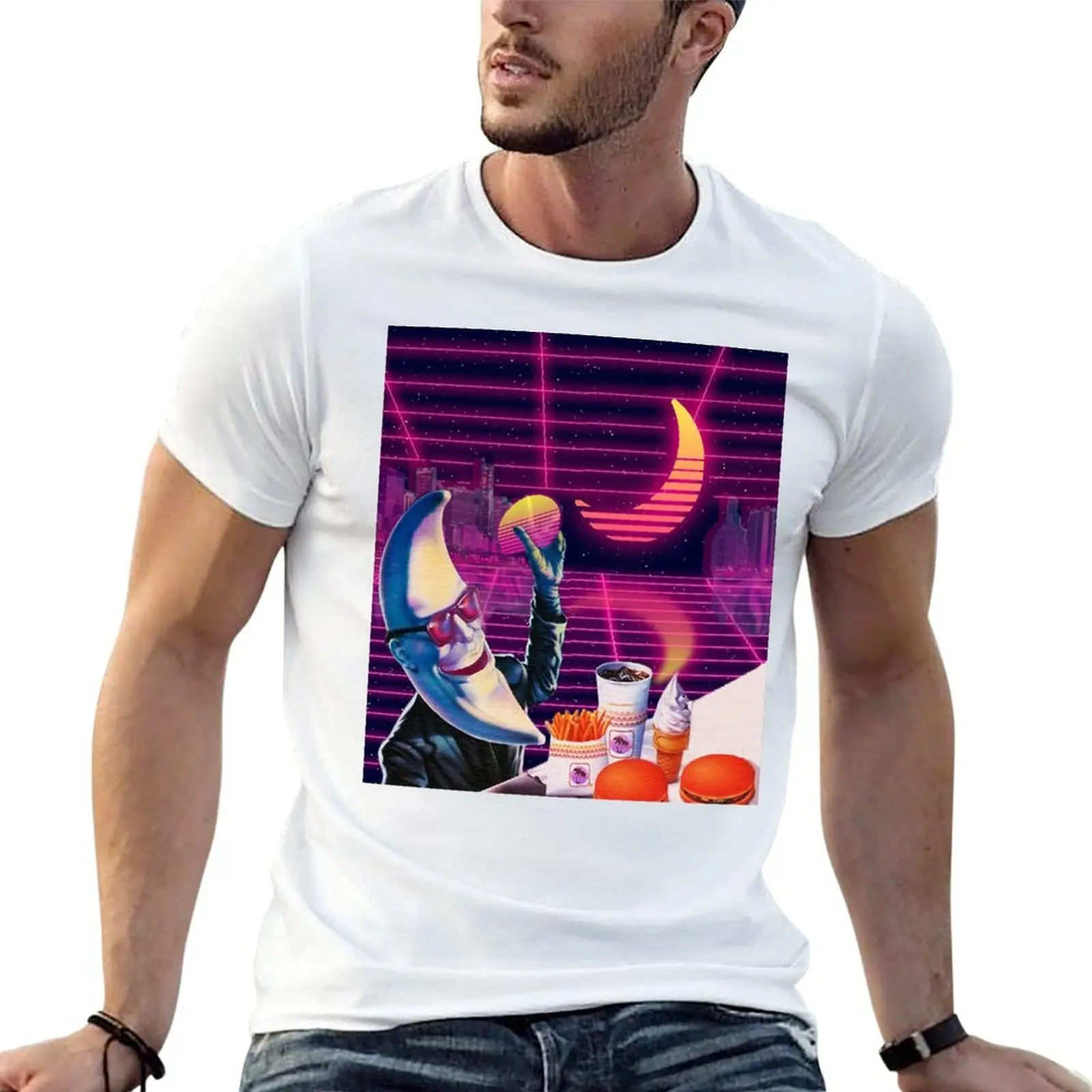 

for Night cotton 80s Moonday printed shirts T-Shirt for pack Vaporwave Retro Aesthetic t man t shirts man