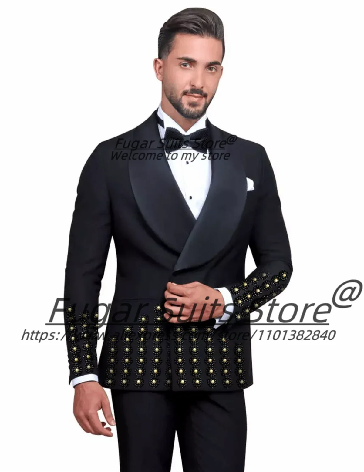 

Luxury Pearls Male Prom Blazers Customized Slim Fit Groom Wedding Tuxedos 2 Pcs Sets Handsome Shawl Lapel Elegant Costume Homme