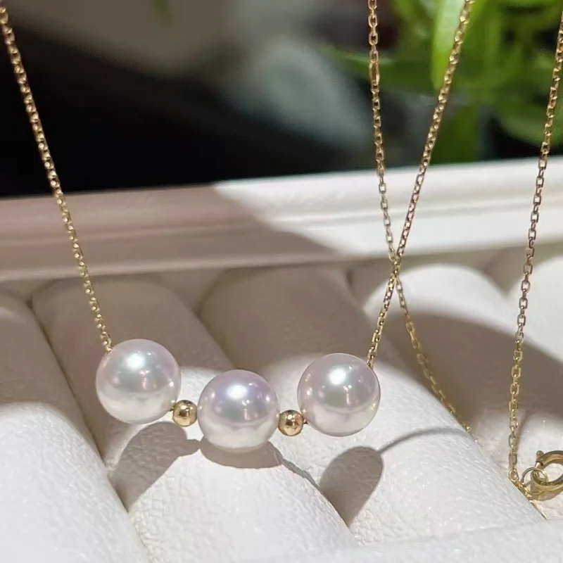 SGARIT 925 Sterling Silver Natural Freshwater Three Pearl Necklace Charms Chain Choker Necklaces Pendant for Women Jewelry Gift