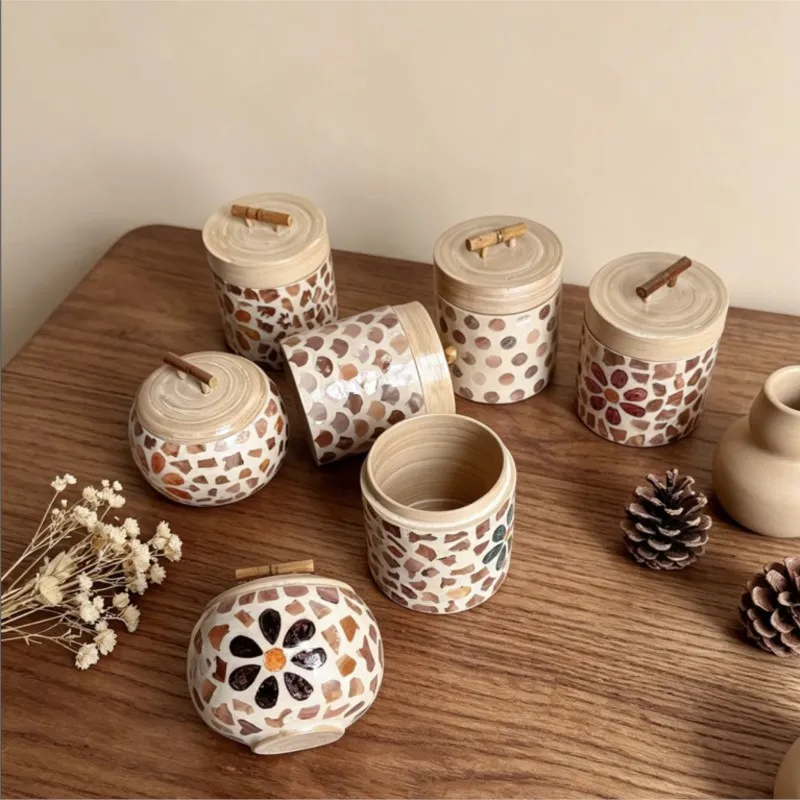 Bamboo Style Storage Jar Decorative Home Accessory Dried Fruit Snack Tea Can Living Room Coffee Table Decor Organizer Jar ZI708