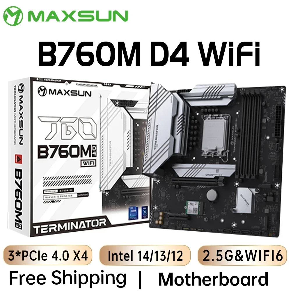 MAXSUN New Terminator B760M D4 WIFI Motherboard SATA M.2 DDR4 PCIE4.0 LGA1700 Support Intel 12th/13th Core (12400F/13400F/13600)