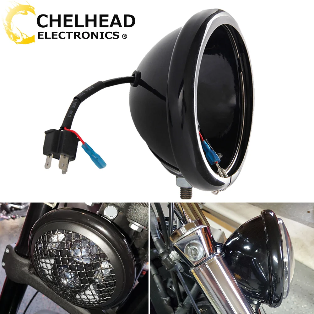 

5.75inch Motorcycle Headlight Shell Cover Mount Bucket Moto Led Headlamp Head Light Housing Bracket Black Chrome