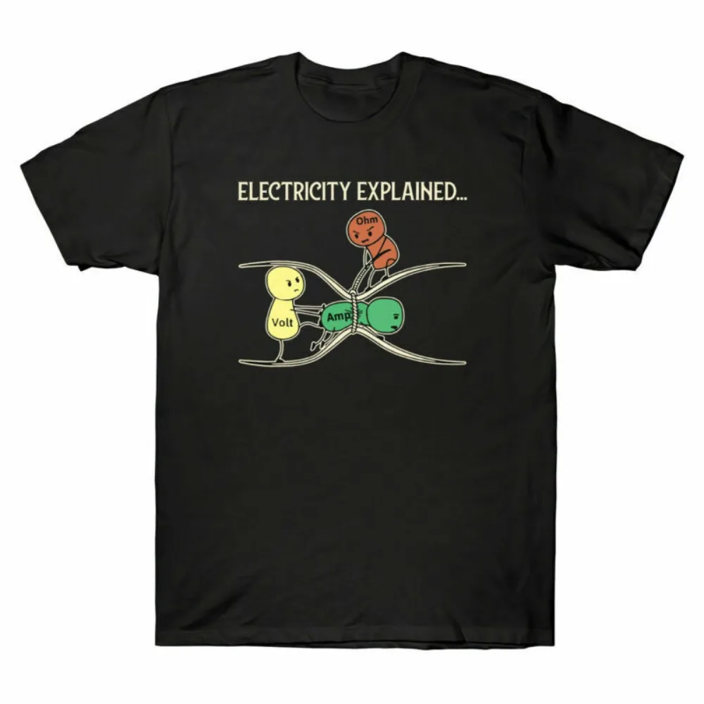 Ohm Volt Amp Electricity Explained Funny Electrician Men's T-Shirt Cotton Summer Breathable Camisetas New Style Hot Sale Tops