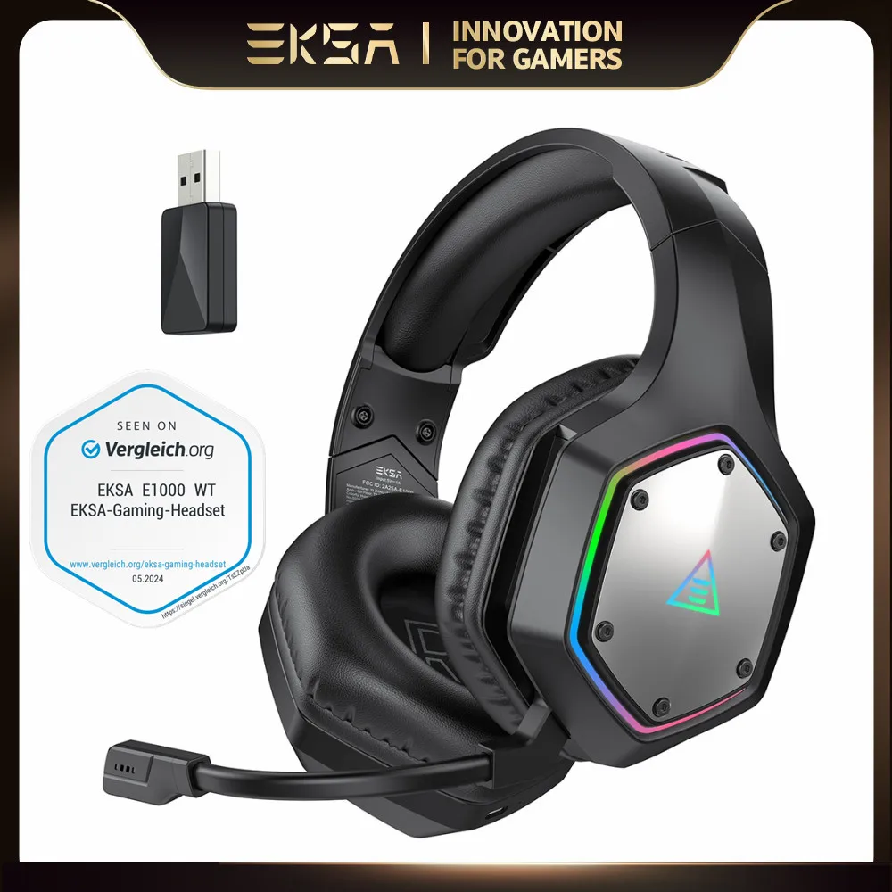 EKSA-E1000 WT 2.4GHz Wireless Headphones, Wired PC Gaming Headset Gamer, 7.1 Surround, ENC Mic, Low Latency for PS4/PS5/Xbox