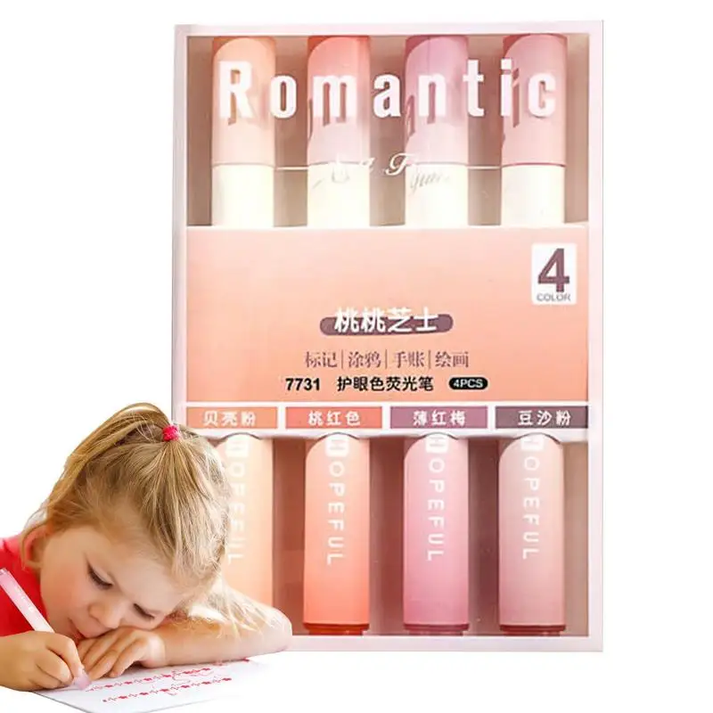 모란디 하이라이터 마커 펜, 귀여운 학교 용품, 사무실 공부용 미적인 문구, 4 개