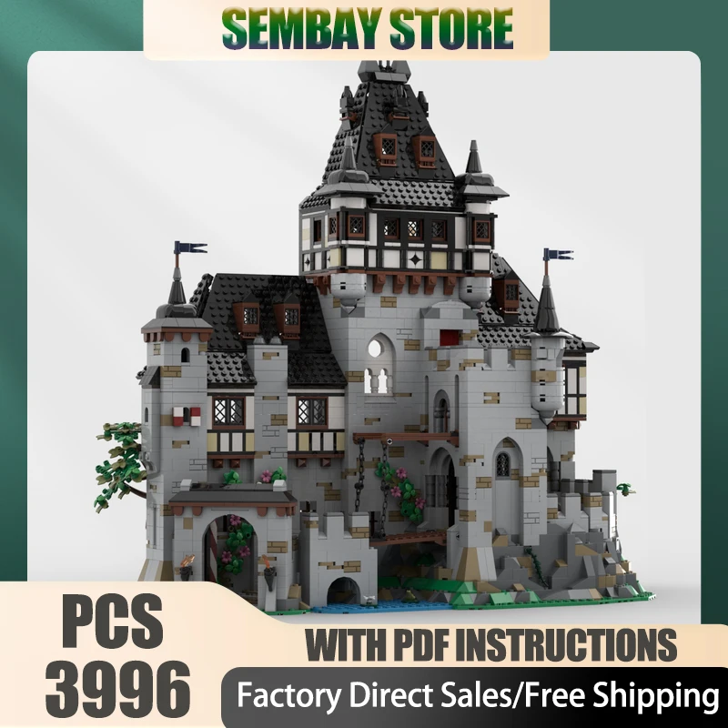 

Moc строительный блок, средневековая модель замка, технология, кирпич, сделай сам, сборка, модульная городская модель с видом на улицу, строительная игрушка, праздник