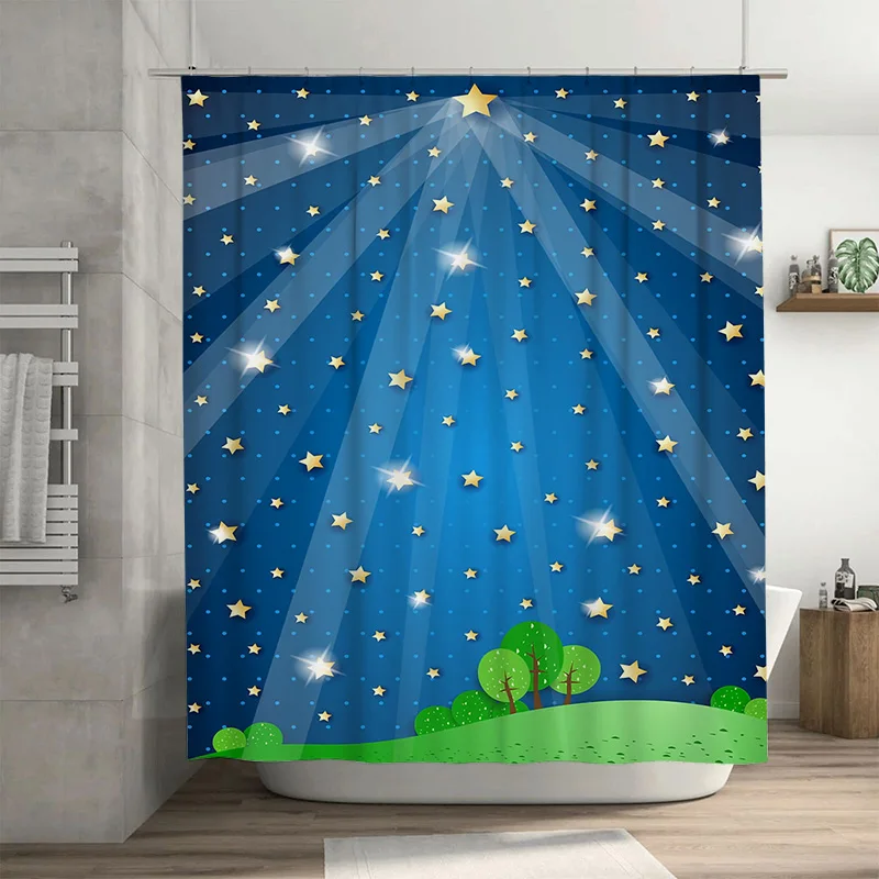 

Tuniu Sparkling Starry Sky Bathroom Curtain Enchanting Galaxy Shower Curtain Cute Celestial Decor Dreamy Space Theme Whimsical N