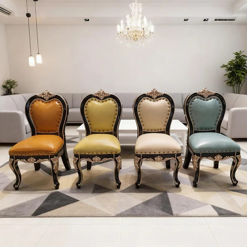 European first-layer cowhide small chair, children's back chair, American small stool, living room sofa stool