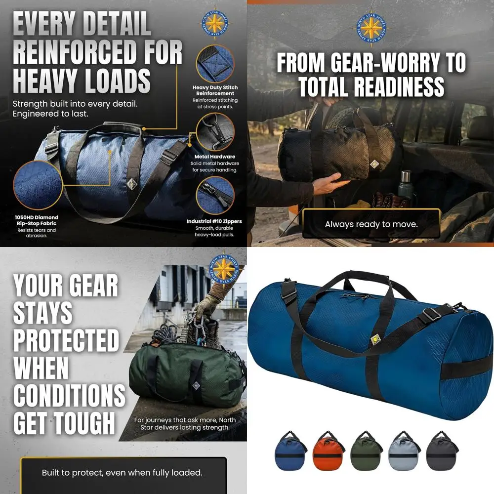 

Сверхпрочная сумка-дафл XL из ткани рипстоп, вместимость 131 л, всепогодная, компактная для путешествий (16 x 40, синяя)