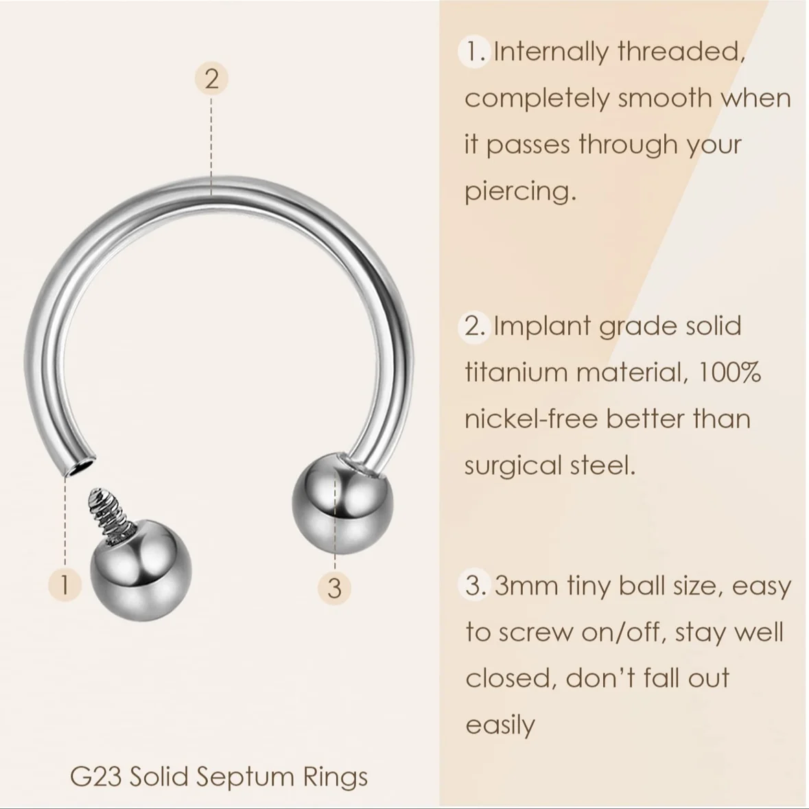 5 Stück ASTM F136 Titan Hufeisen Piercing Intemalgewinde Nasenring U-Form Hoop Ohr Septum Helix Lippe Tragus Piercing Schmuck – Detail 12