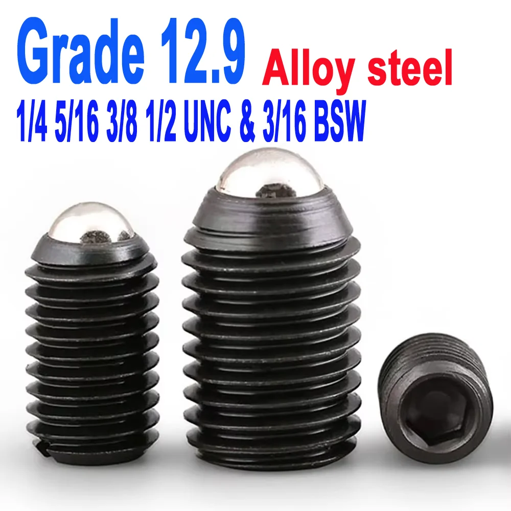 Hex Socket Set Screw Grub Screw 1/4 5/16 3/8 1/2 UNC 3/16 BSW Grade 12.9 Alloy Steel Headless with Spring Ball Plunger