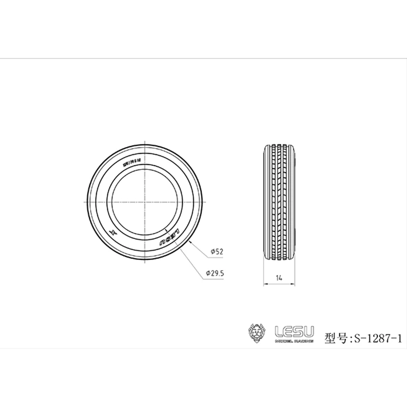 LESU 1/14 – pneus de petit camion S-1287-1, diamètre 52mm, pneus en caoutchouc de haute qualité adaptés au camion semi-remorque, voiture jouet RC, 2 pièces