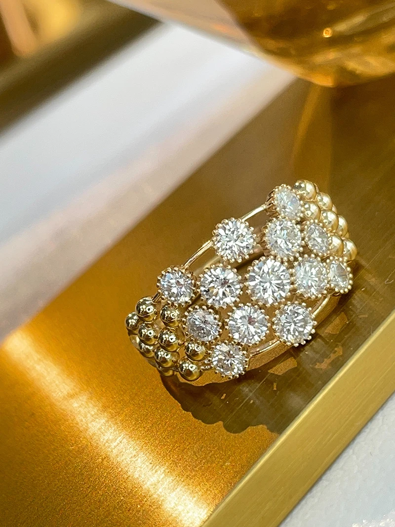 LUOWEND 100% 18K Yellow Gold Rings Luxury Elegant Style 1.38carat Real Natural Diamond Cocktail Ring for Women Fine Jewelry