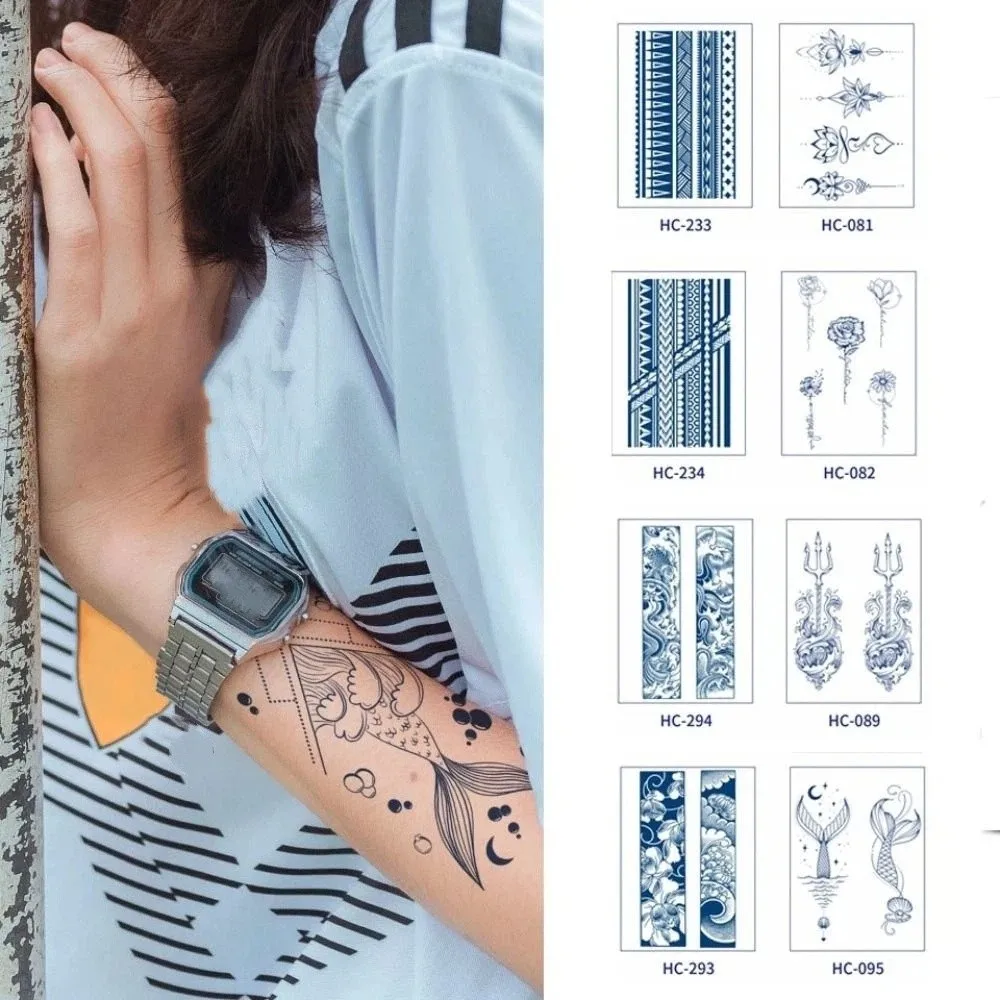 

8 шт., временные татуировки с рисунком китов/волн, водонепроницаемые 3D текстурированные полосатые татуировки, наклейки, срок за 2 недели, красочные