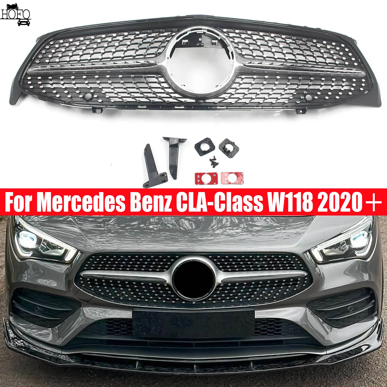 

Front Bumper Grille Inlet Grill Diamond For Mercedes Benz CLA-CLASS W118 2020-ON Tuning Facelift Chrome Silver Black Grille