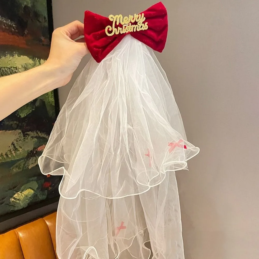 هدية حمراء عيد الميلاد الحجاب عقال المخملية شبكة الزفاف تول رباط شعر غطاء الرأس القوس الحجاب حفلة تأثيري