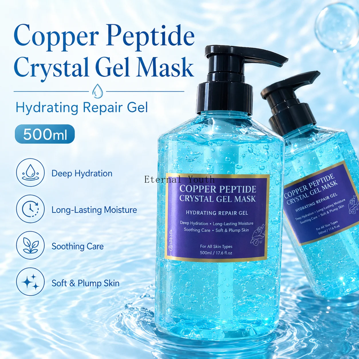 500ml Copper Peptide Crystal Gel Mask Hydrating Moisture Gel Soothing Care for Soft Smooth Skin