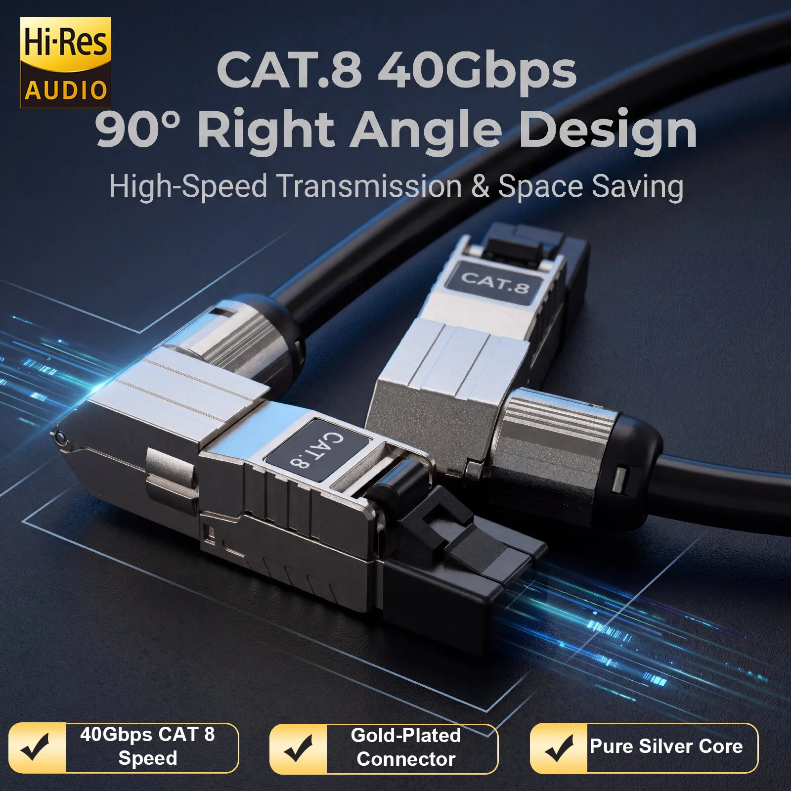 CAT.8 40Gbps High-Speed Network Cable RJ45 7mm 8 Core 99.999% 5N Pure Silver 15AWG Double Layer Braided Foil Shield Cable Wire